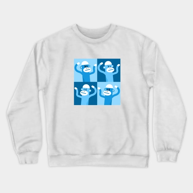 Sock monkey swarm blue Crewneck Sweatshirt by Raging Sockmonkey